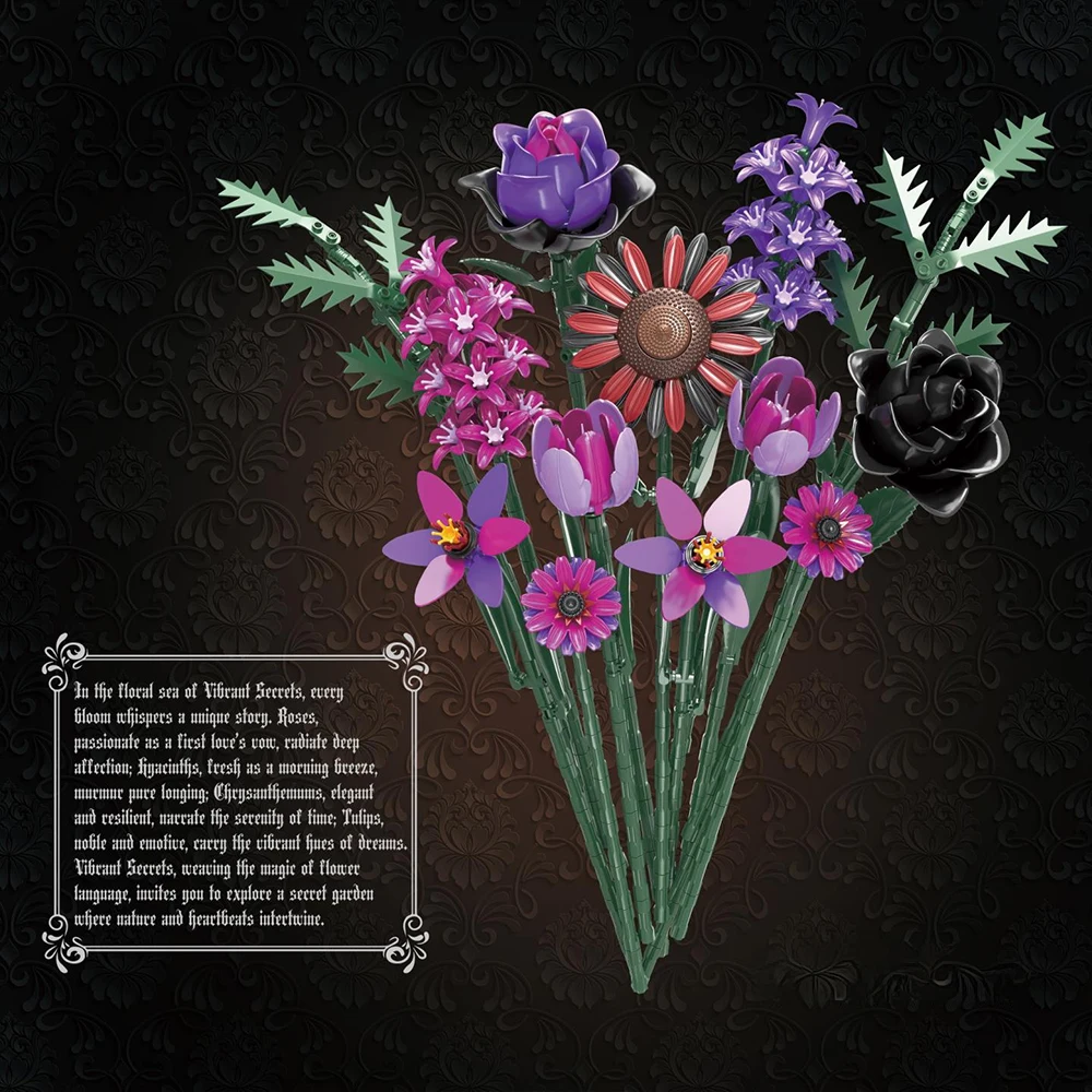 Buquê de flores góticas modelo blocos de construção multicolorido 614 peças tijolos de dia dos namorados crianças diy quebra-cabeça brinquedo aniversário presente de casamento