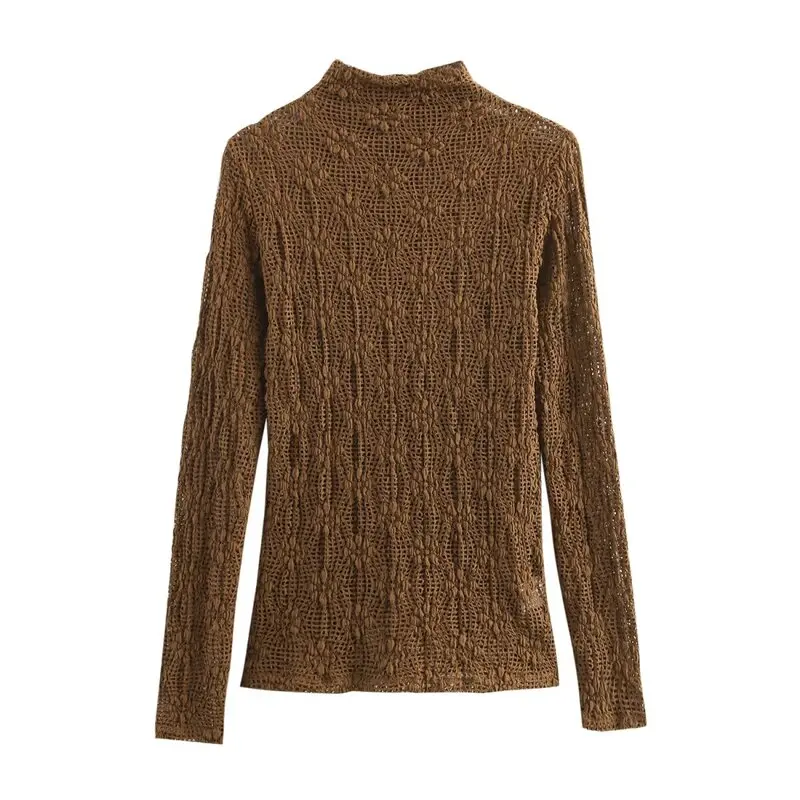 Frühling 2025, Faion Lace Long Sve High Collar Basic SLE Top für Damen, vielseitig einsetzbar, trendige Neuankömmlinge