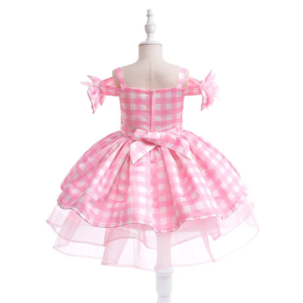 Movie Barbi Cosplay Costume For Kids Girls Plaid Pink Princess Dress Children Carnival Halloween Party Dresses Bow Girl Clothes