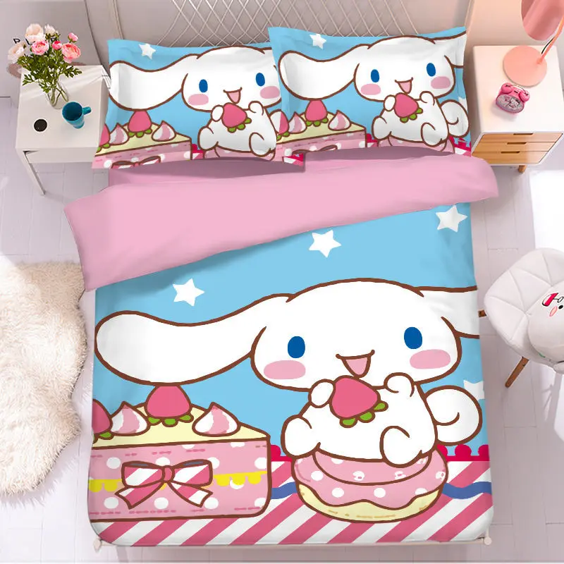 New cute Cinnamoroll four-piece set cute bed sheet quilt cover Sanrio bedding student dormitory single bed three-piece set