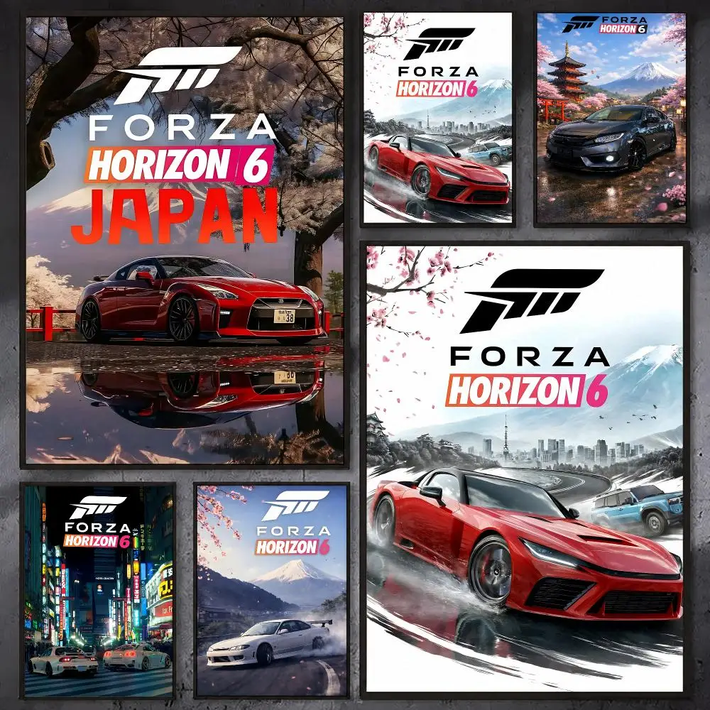 6Forza H-HorizonS Game Poster Waterproof Sticky Wall Art Print For Bedroom Living Room Hallway Bar Home Decor