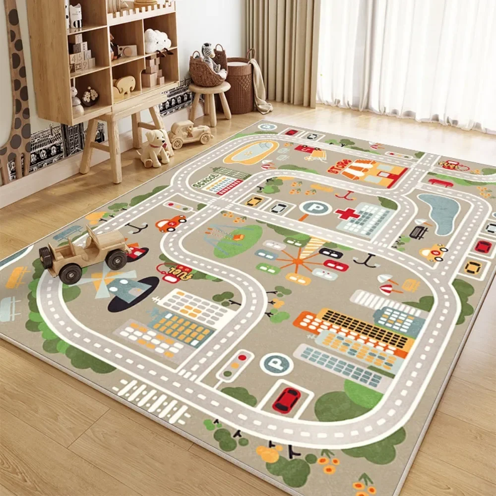 Baby Play Mat Children's Anti-fall Crawling Mat Anti-slip Game Puzzle City Traffic Track Crystal Velvet Carpet Toys Climbing Mat