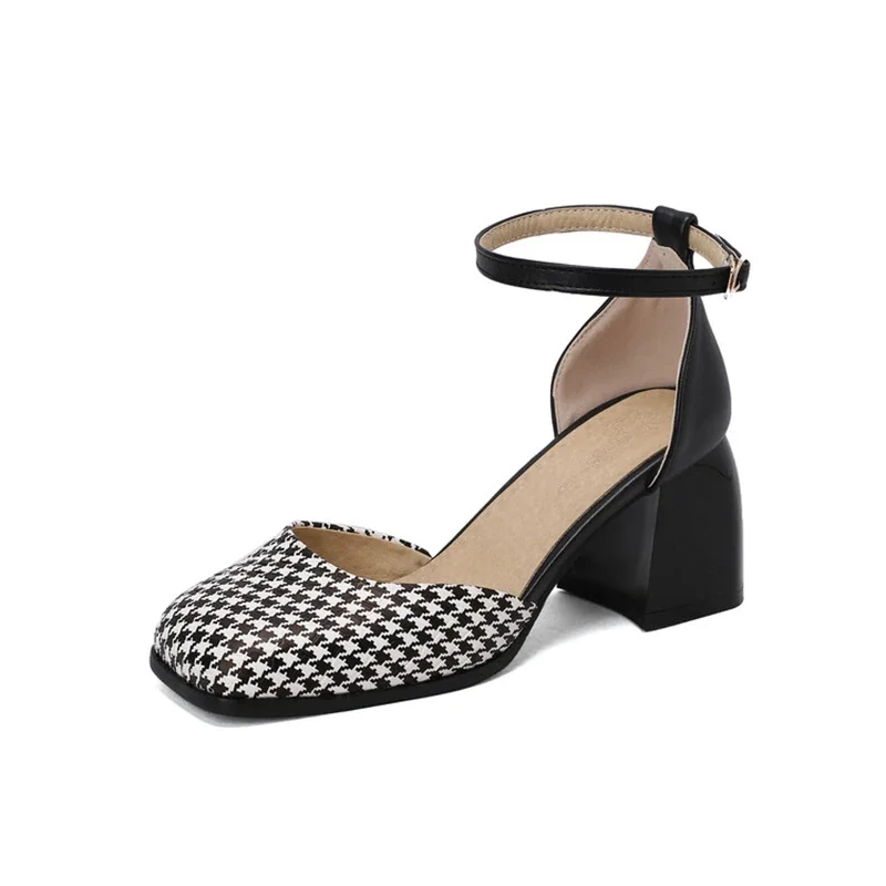 ASHIOFU اليدوية الجديدة رائجة البيع المرأة حذاء بكعب سميك مضخات الكاحل حزام D'orsay نمط أحذية الصيف مساء موضة حفلة موسيقية أحذية مثيرة