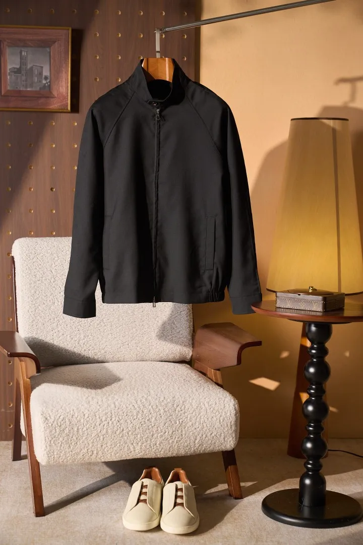 LP Men Old Money Wool Stand Collar Jacket Double Zip Horn Button Slim Coat