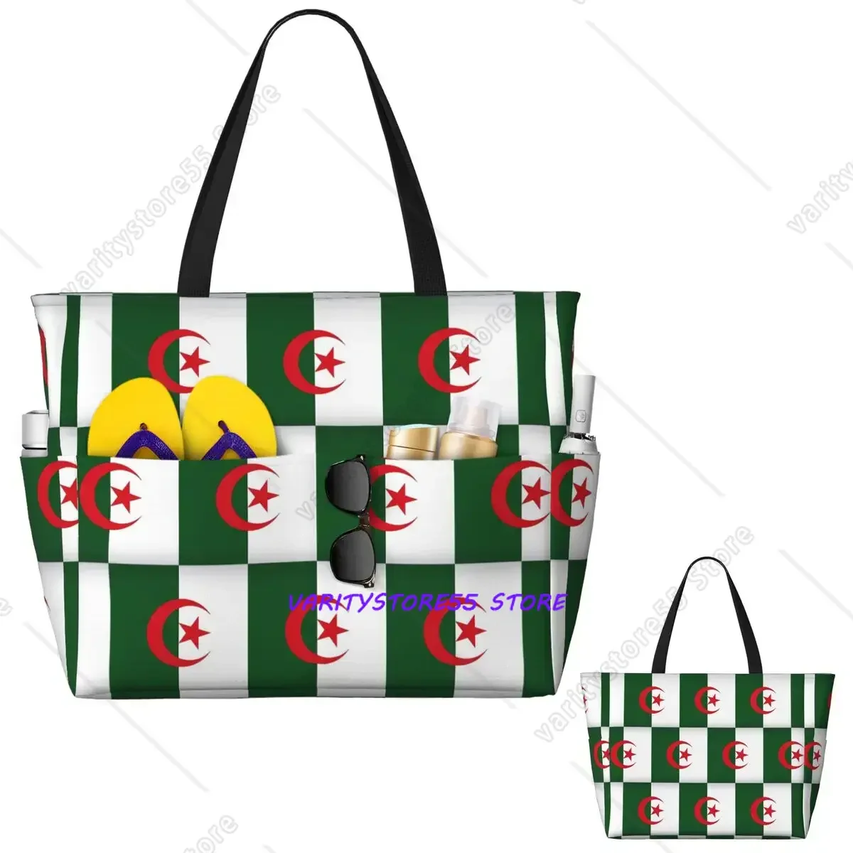 Algeria Flag Algeria Beach Tote Bag Sport Gym Yoga Duffle Large Tote Bag Women Travel Fitness