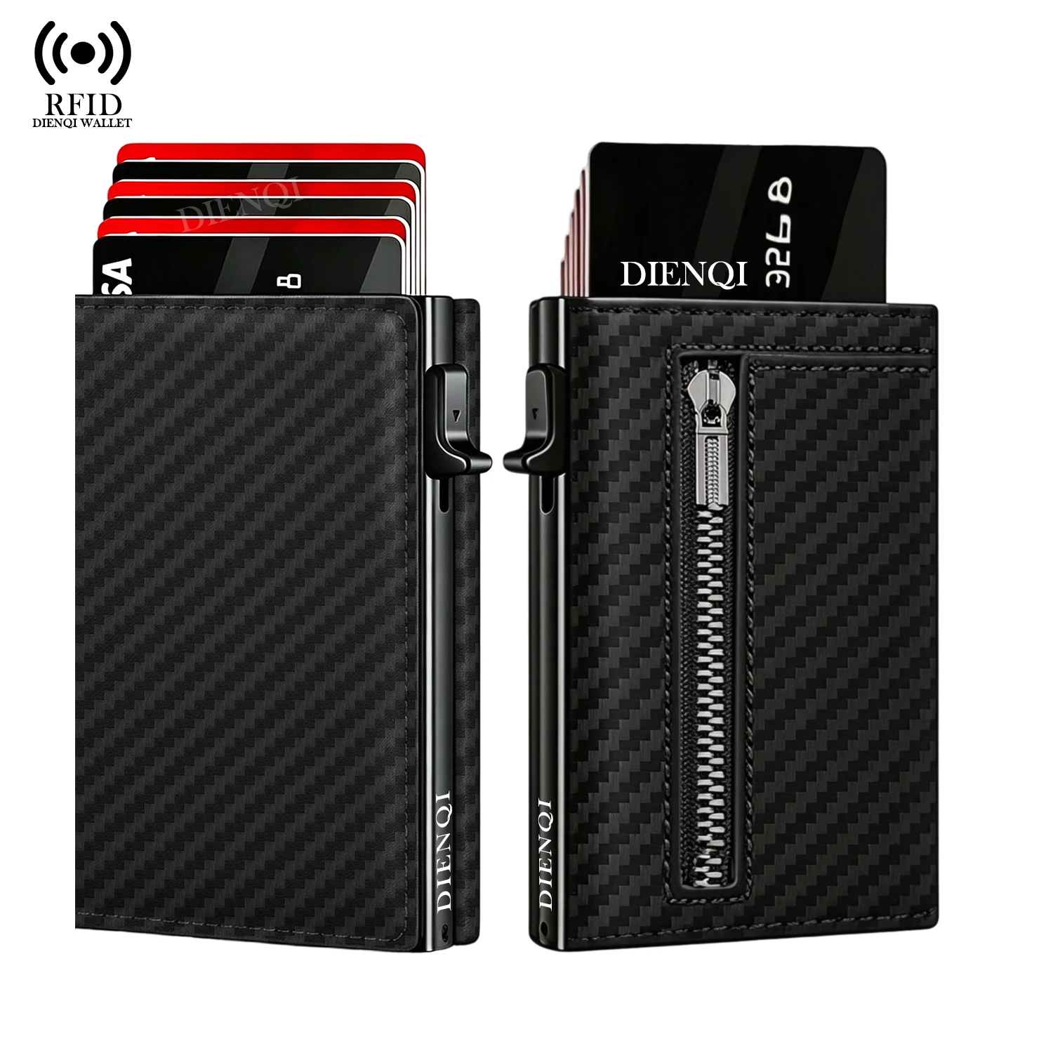 Magnetic Credit Card Holder Carbon Fiber Pattern Pop Up Trifold Men Wallets Male Coin Purse Money Bag Bank Cardholder Metal Cas