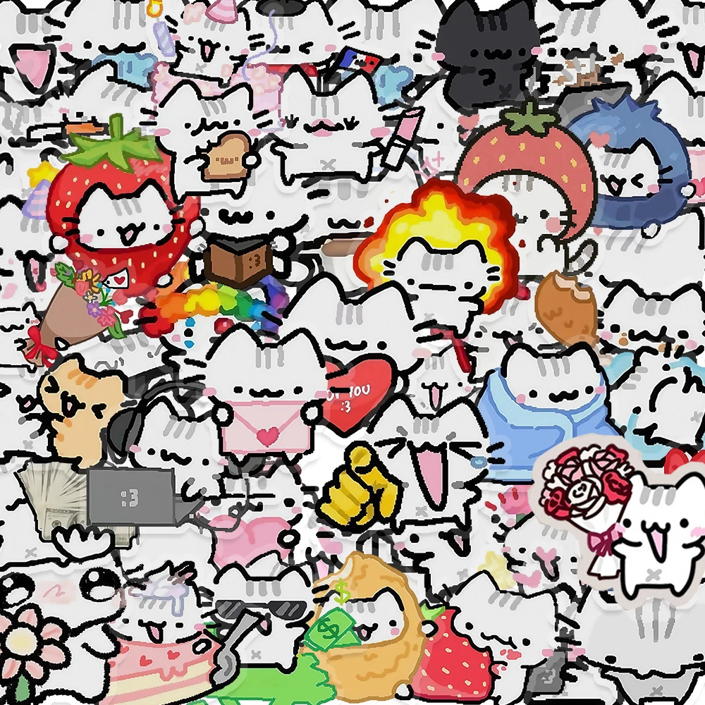 10/30/50pcs Color Little Cat Stickers Aesthetic Cute Animal Cartoon Decals Funny DIY Scrapbook Stationary Waterproof Sticker Toy