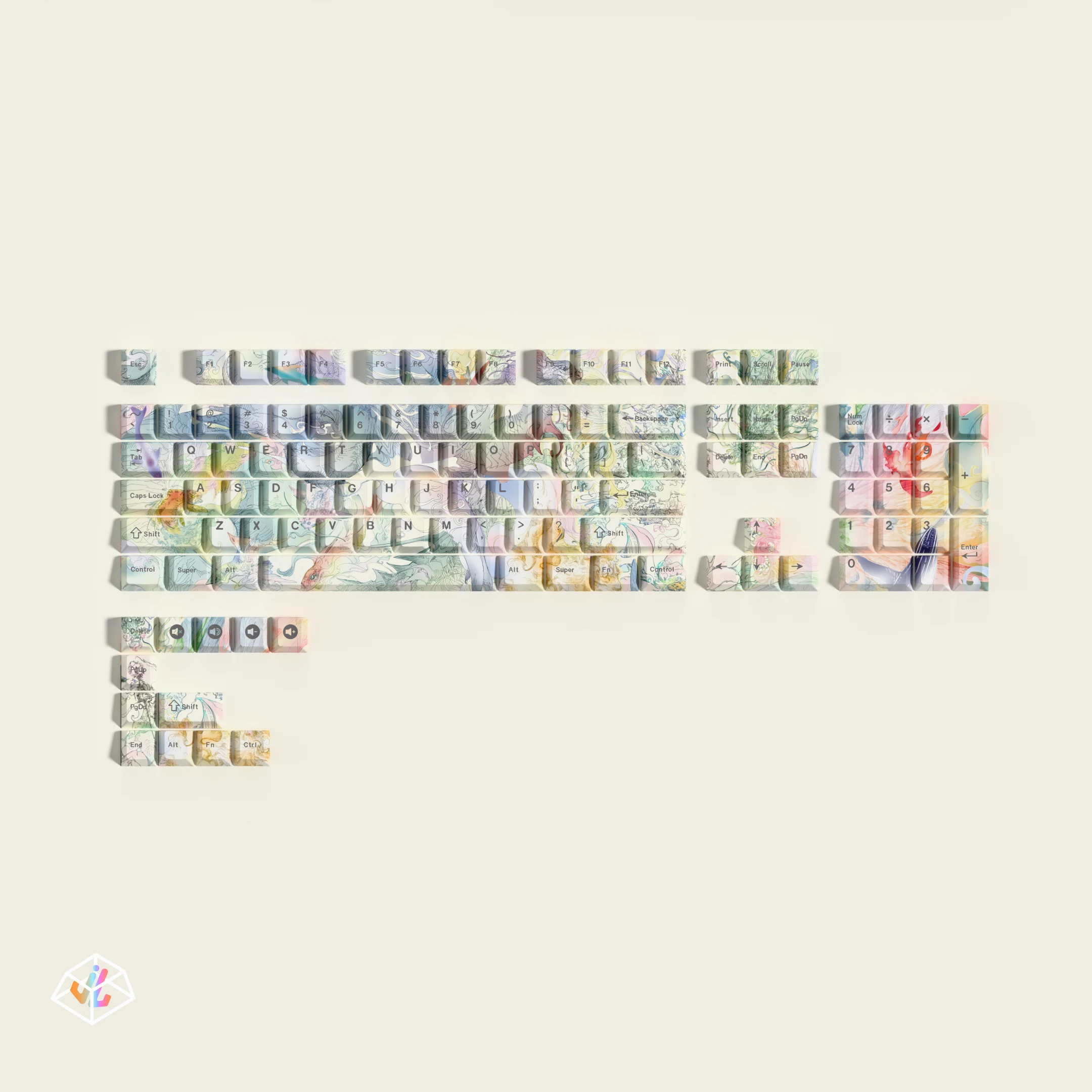 Keycaps Guofeng Kirin, keyboard mekanis kustom asli PBT sublimasi panas, keycaps yang dipersonalisasi dan kreatif