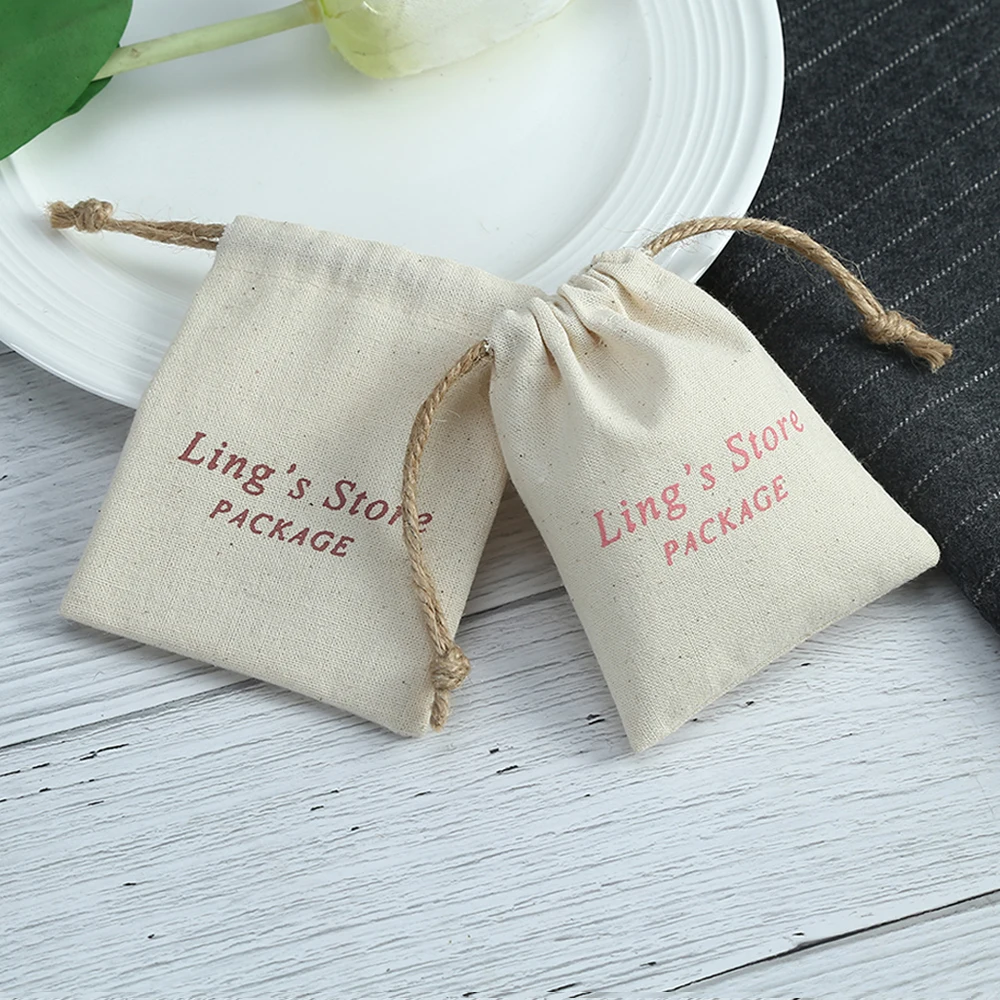 100 Custom Jewelry Packaging Pouch Nature Cotton Canvas Bags Personalized Logo Jewerly Gift Pouches Earring Necklace Bags Beige