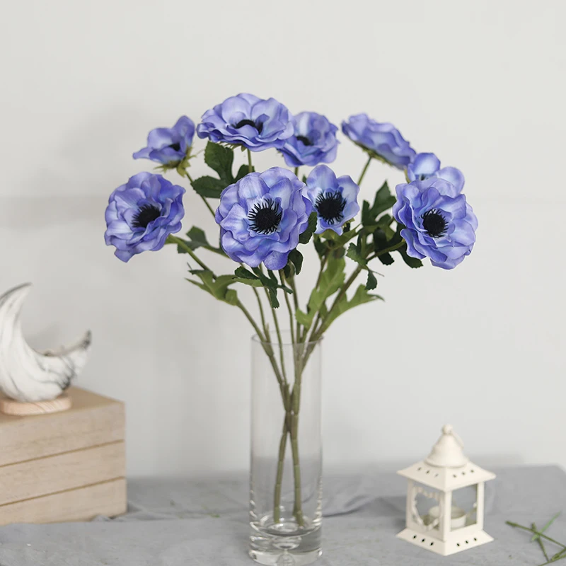 Neue 3-köpfe Anemone gefälschte Blumen Seide Mohn künstliche Blumen Party Hochzeit Dekoration Weihnachten Home Decor Kranz Zubehör – Detail 4