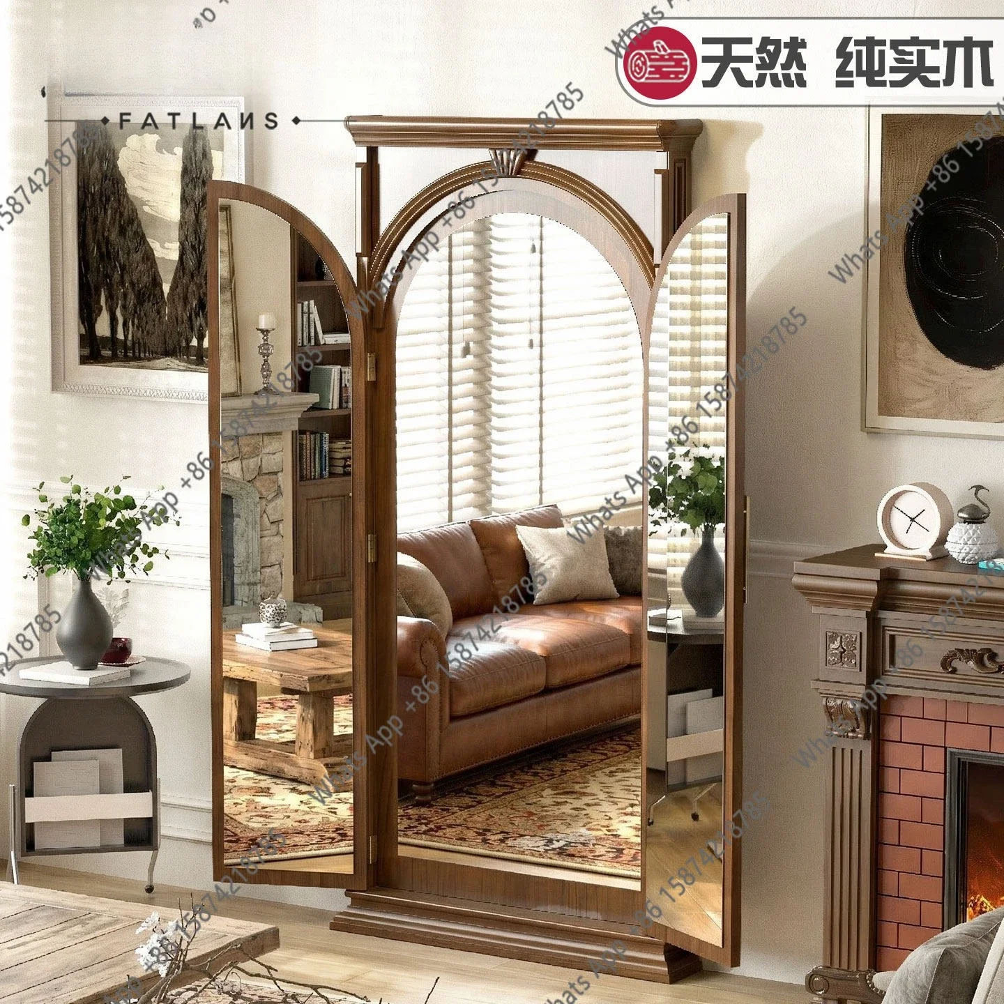 Pure Solid Wood American French European Retro Floor Folding Large Full-body Mirror Changing Mirror Fitting Mirror X