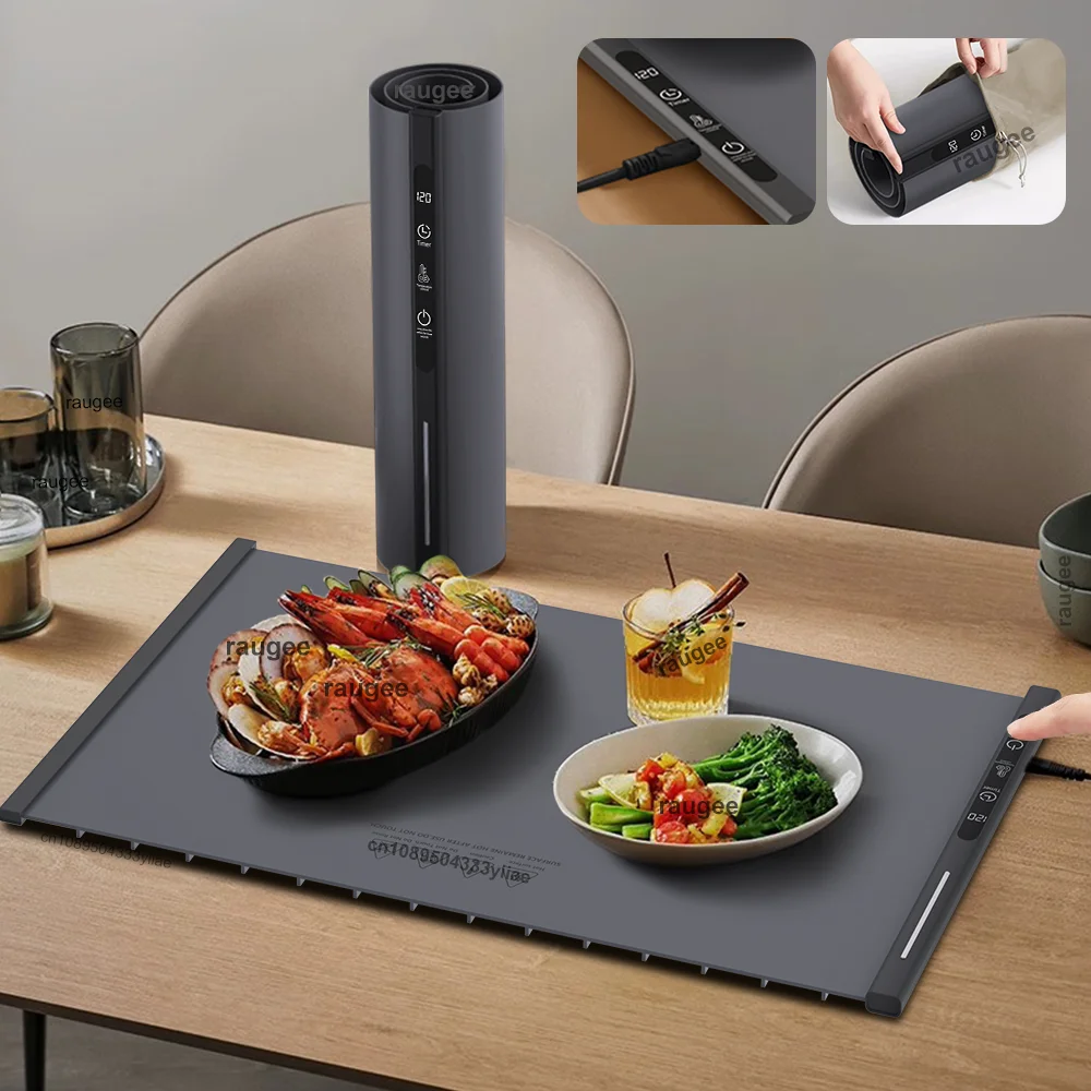 Electric Warming Tray Food Warmer Plate Foldable Plate Warmer Mat Food Fast Heating Portable Electric Warming Tray 8 Tem Setting