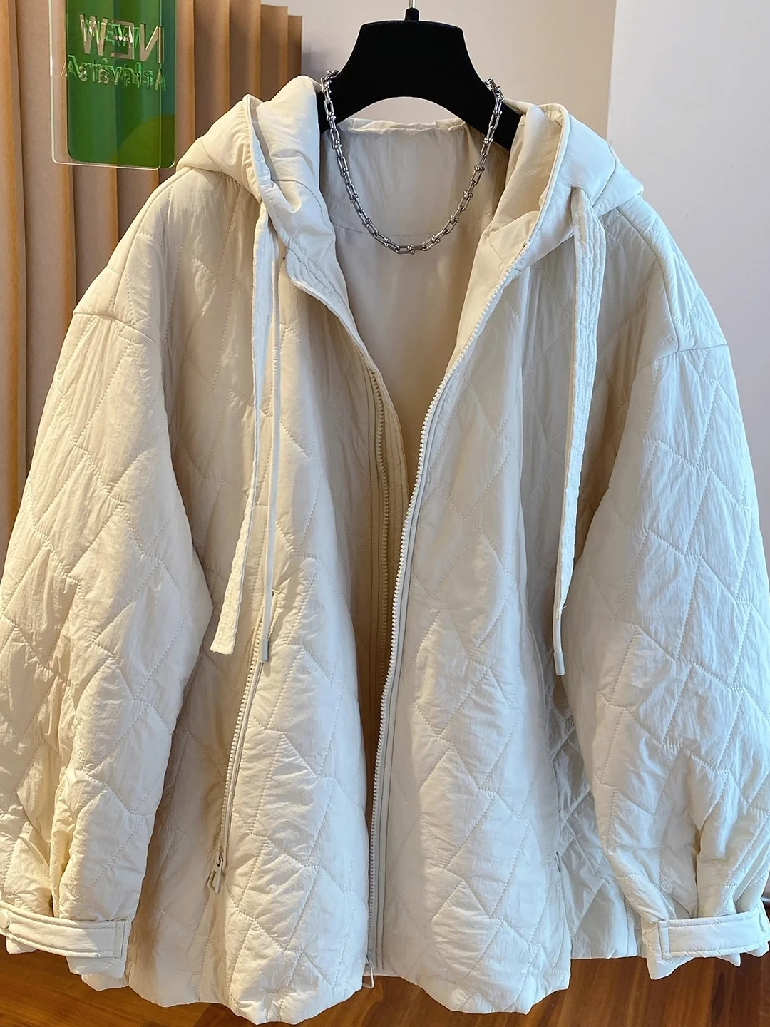 Premium Rhombus Hooded Cotton Jaet Autumn Winter New Sle plus Size Loose Casual Warm Open Cardigan Sandwich Cotton Outerwear