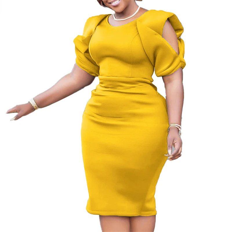 New In S-XXXL Green Red Yellow Evening Dresses For Women Chubby African Female Clothes On Promotion Bodycon Midi Skirt 2024