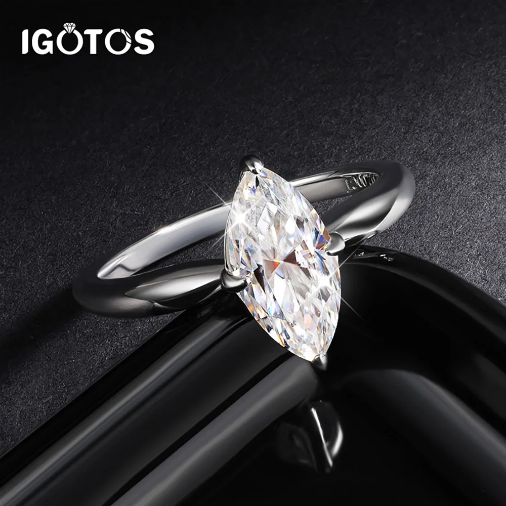 IGOTOS 1/2/3Carat Marquise Cut Moissanite Solitaire Diamond Ring for Women GRA Certified S925 Wedding Bands Anniversary Ring