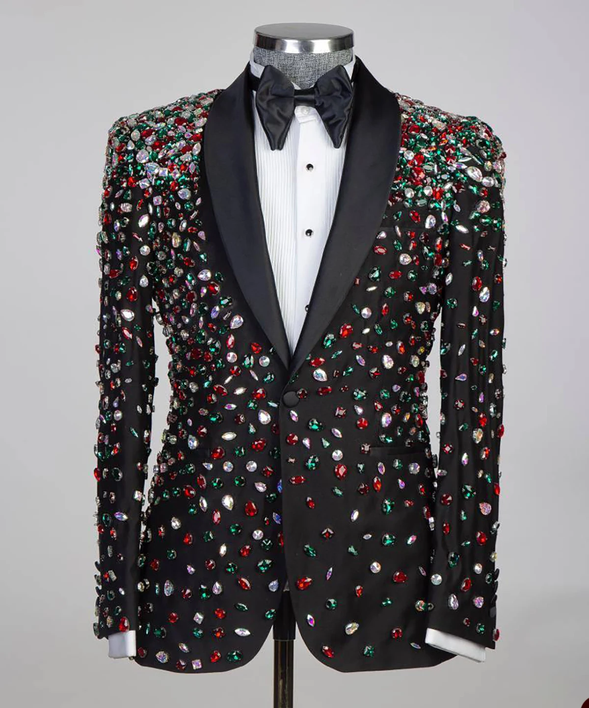 Sparkly Wedding Suits For Shawl Lapel Long Sleeves Rhinestone Groom Wear Slim Fit Tuxedos Prom Party Custom Made Only Blazer