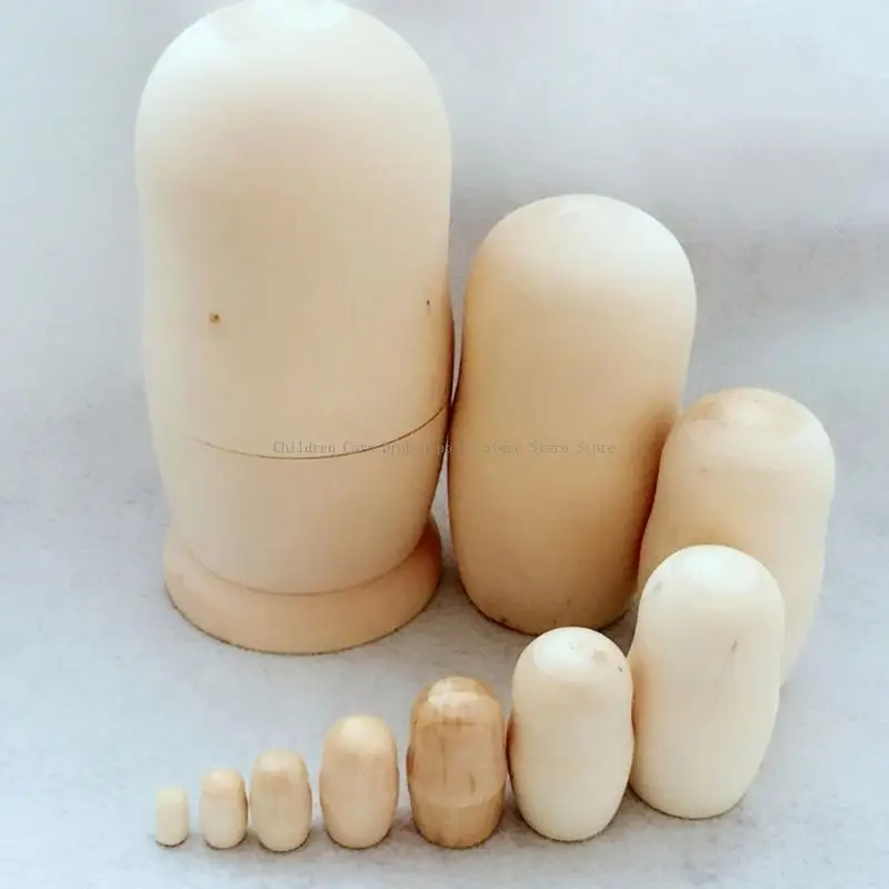 10pcs DIY DIY Madera en blanco sin pintar Gran vientre Rusia Muñecas anidación Matryoshka para muñecas Set para niños