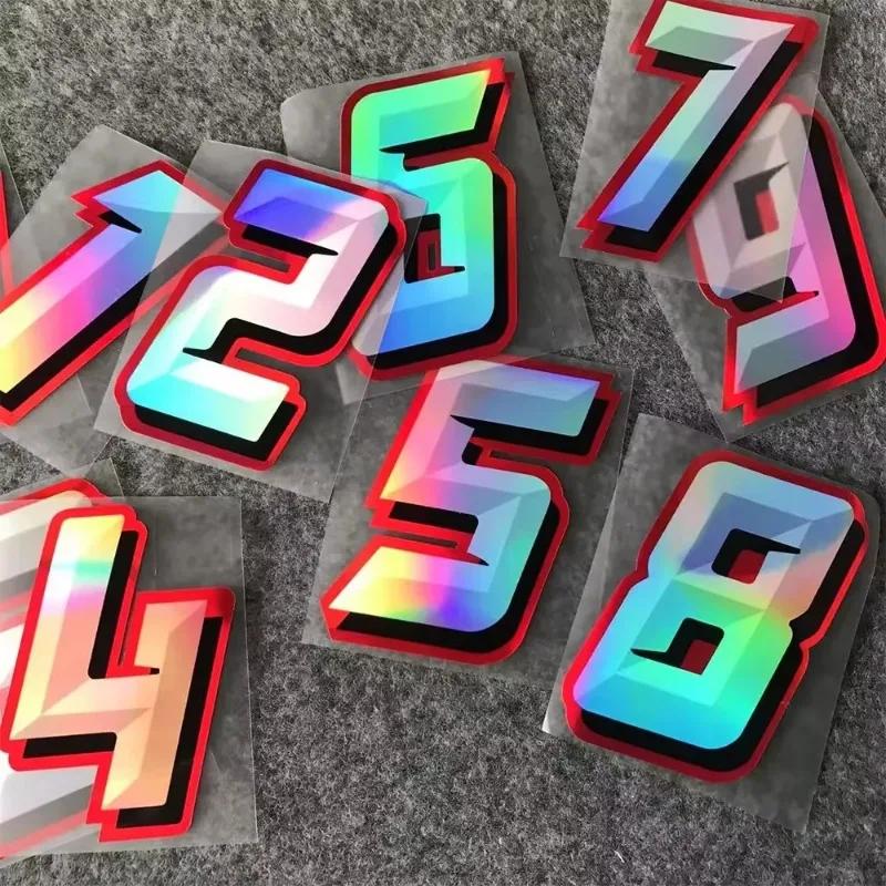 2pcs Holographic Racing Number 0-9 Vinyl Stickers, Waterproof Decals For Motorcycle Kart Offroad Helmet Decor