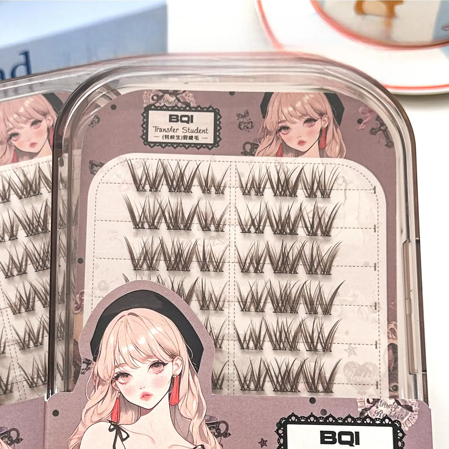 BQI 12-14mm Brown Glue-Free False Eyelashes Thick Comic Eye Segmented DIY Lashes Self-Adhesive No Glue Needed Easy Application