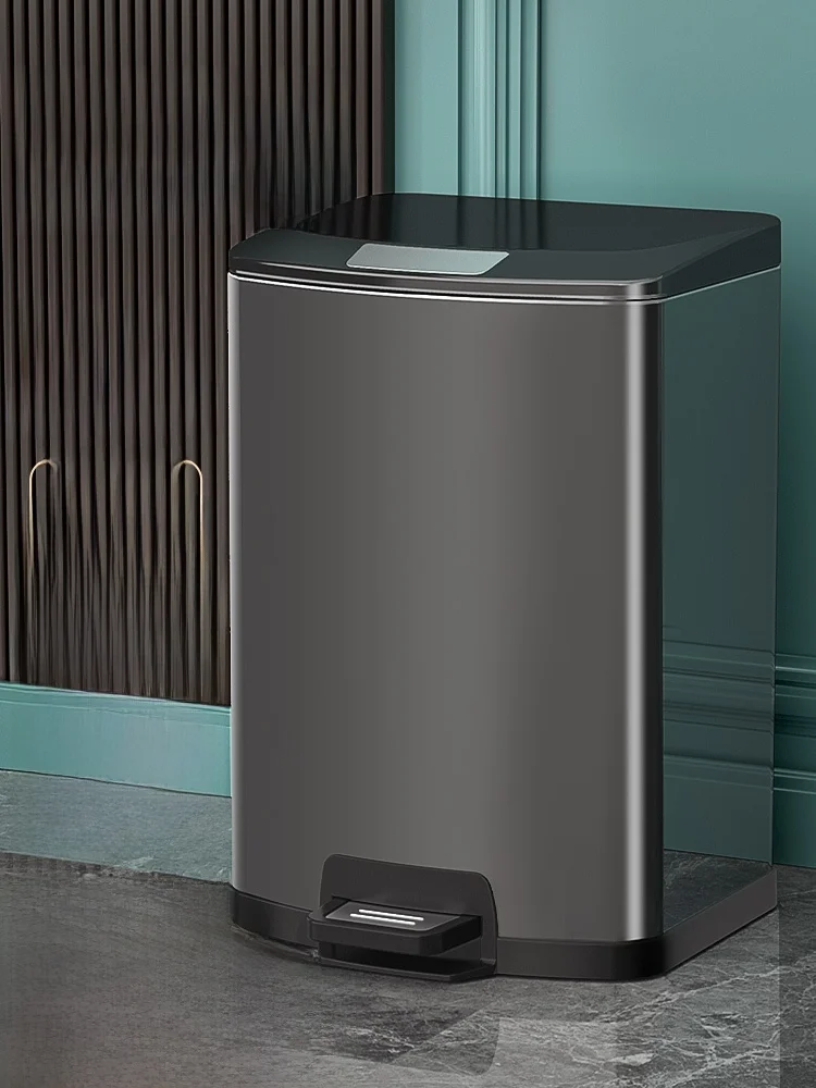 

Большая мусорная корзина из нержавеющей стали с педалью для кухни и гостиной, класса люкс, для домашнего использования, с крышкой