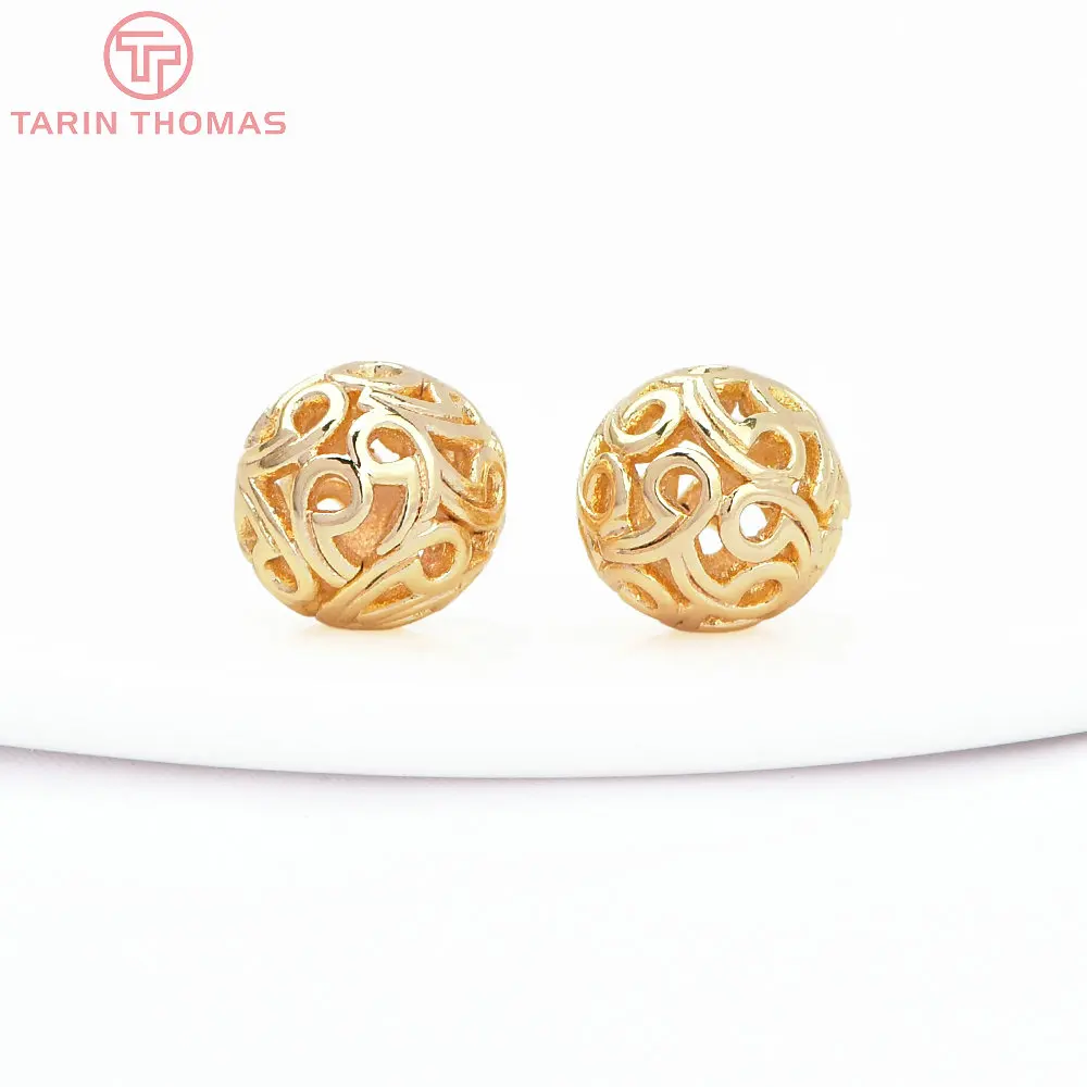 (2952)  10PCS 8.5MM  24K Gold Color Plated Brass Hollow Round Beads High Quality Diy Jewelry Accessories Wholesales