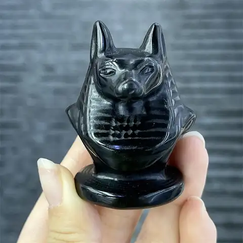 천연 흑요석 죽음 아누비스, 손으로 새겨진 마법사 입상, 에너지 공예, 가정 장식, 선물로 1 개