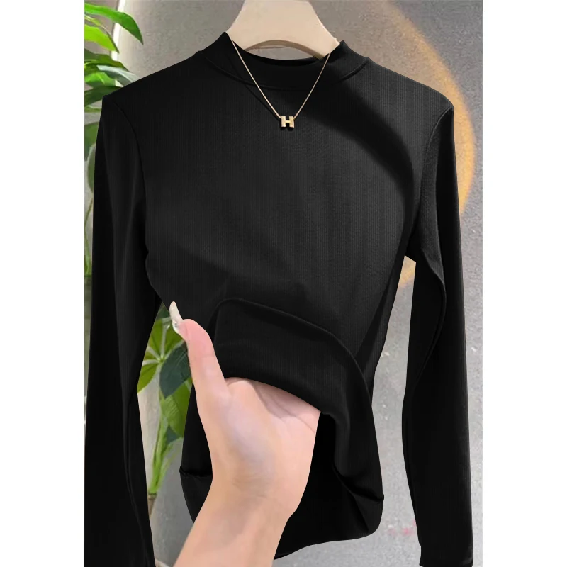 Lente Herfst Dames Mid-Ne Long Sve T-shirt Basis irt Innerlijke Slijtage 2024 Nieuwe Sle Casual Design Sensation Basislaag Top