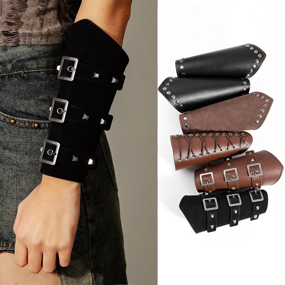 1 Pcs Vintage medieval leather wrist guard men and women punk exaggerated rivets role play knight arm guard props