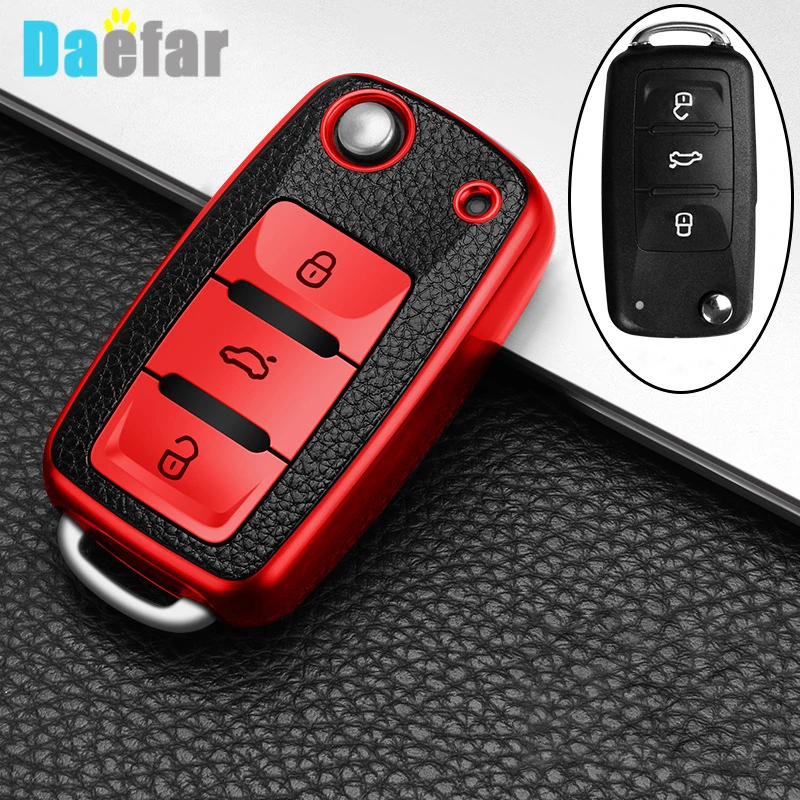 For Volkswagen VW Tiguan Beetle Caddy T5 Up Eos Polo Golf Passat Skoda Octavia Seat Leon Altea TPU Car Flip Key Case Cover Shell