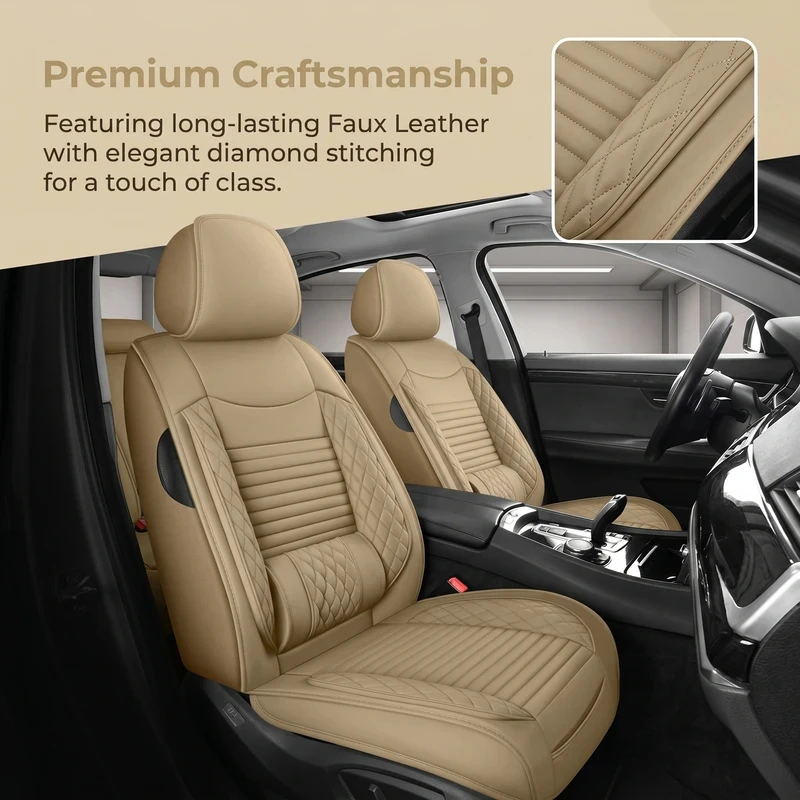 Auto Parts Premium Leather Seat Cover Set Driver/Passenger Cushion Interior Tuning All-Weather Universal Fit
