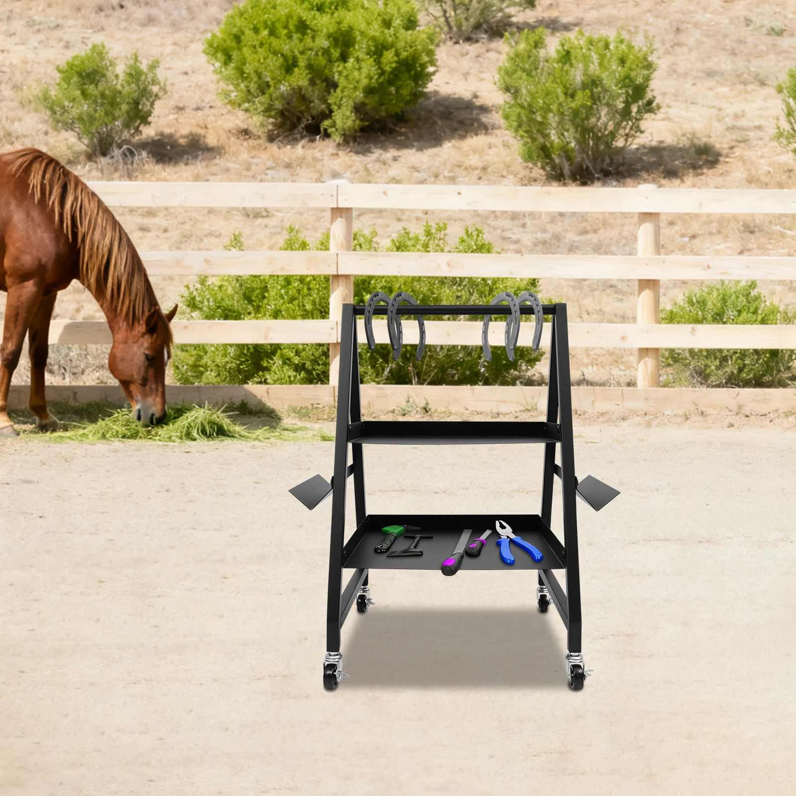 صندوق أدوات لعربة حديد الخيل بطبقتين مع عجلات، عربة أدوات Farrier شديدة التحمل، عربة أدوات مفيدة #4