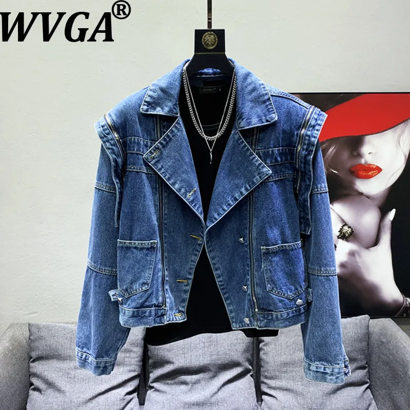 

WVGA Spring Autumn New Man Multi-Zipper Trendy Shoulder Padded Patchwork Denim Short Jackets Niche Chic Casual Coats Ins W12612