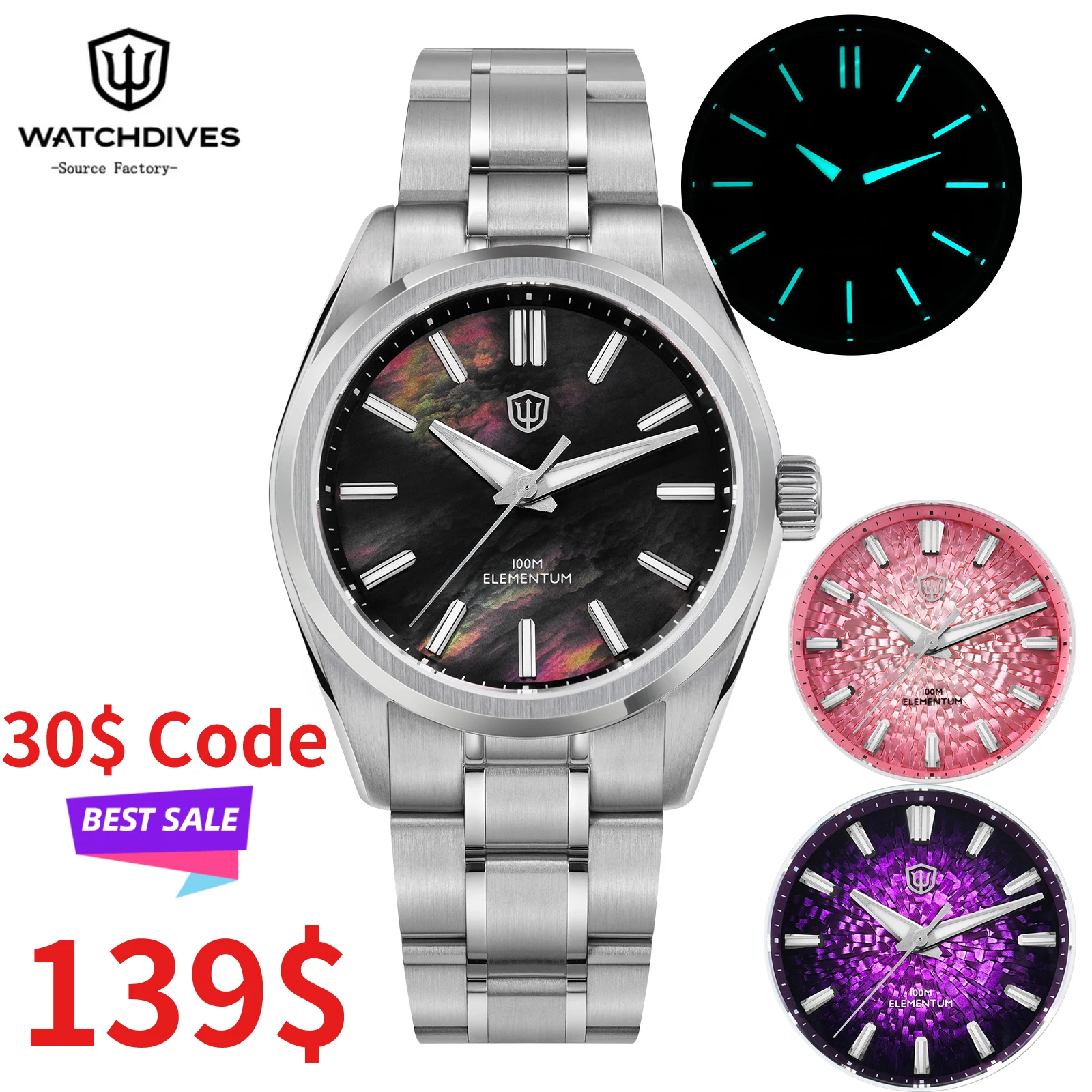 Watchdives WD0003C Ice Crack Dial 38mm reloj para hombre VH31 barrido segundos movimiento de cuarzo zafiro luminoso 10Bar relojes impermeables