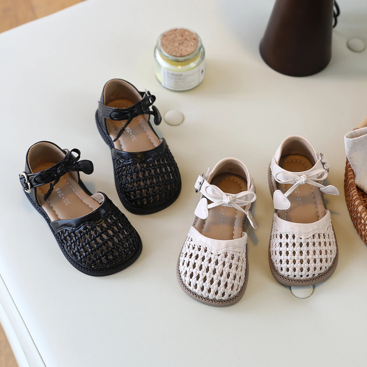 

Summer Girl's Sandals Braided Hollow-out Appliques Kids Close-toe Shoes Toddler Anti-slip Black Beige Children Sandalias 22-31