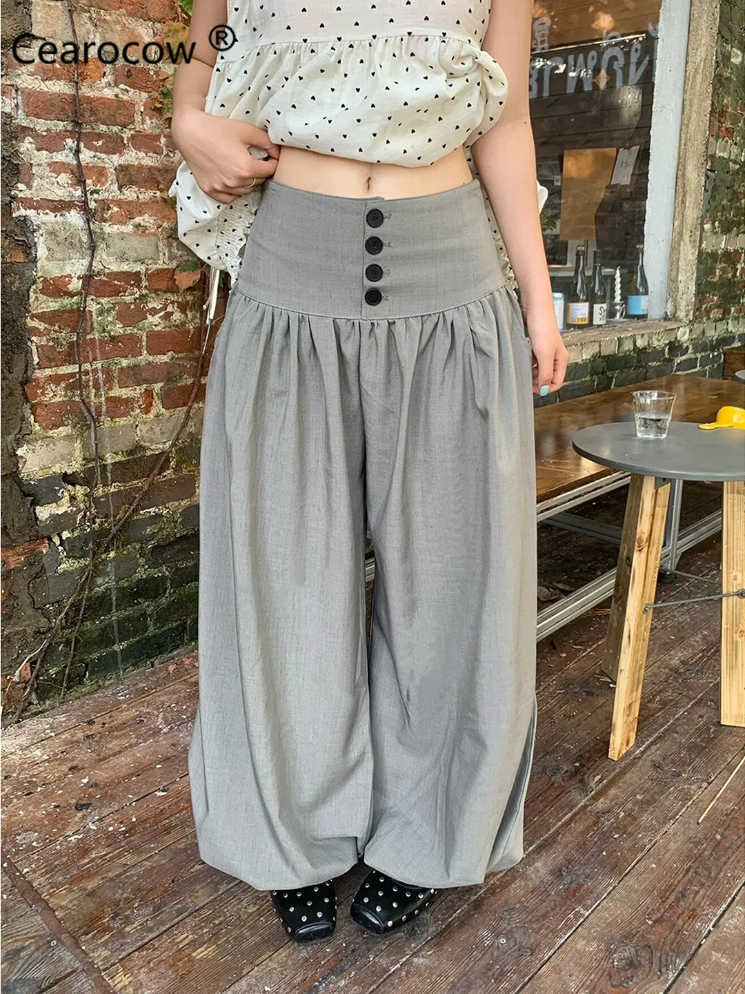 Women Grey Gothic Oversize Parachute Pants Harajuku Emo Dance Pants 2000s Y2k Vintage Baggy Sports Trousers Autumn