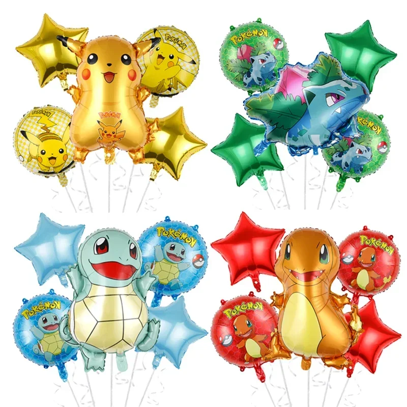 Pokemon Balloons 5pcs Set Cute Cartoon Decorative Balloon Pikachu Party Decoration Birthday Aluminium Balloon Decorations Gift