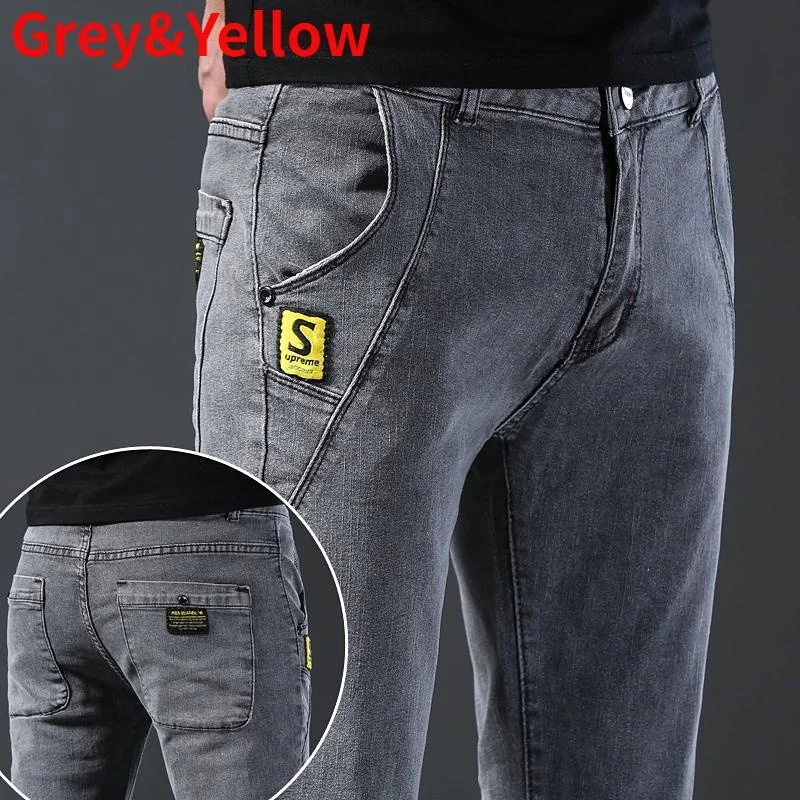 Business Men\'s Denim Jeans Slim Straight Casual Pants Fashion Work Stretch Cargo Trousers Mens Clothing