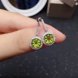 Natural Peridot Drop Earrings 925 Silver Peridot Earrings Gift for WomanSmall Cute Gemstone Hook Earrings for Young Girl 8mm