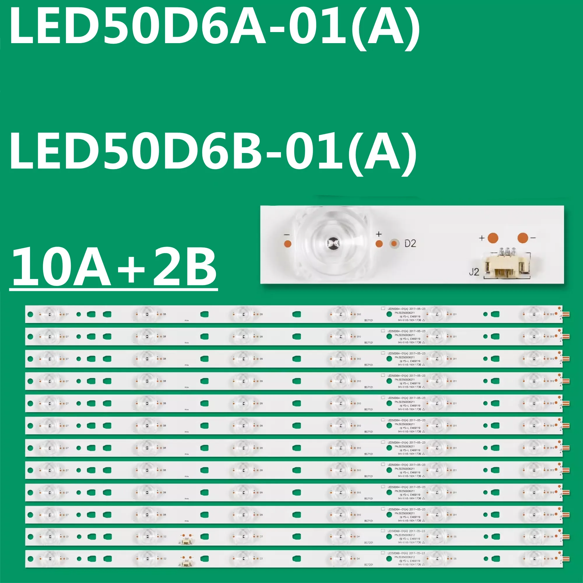 5set LED Backlight Strip LED50D6-ZC14AG-03 LED50D6A-01(A) LED50D6B-01(A) For F50Y F50V 50A6M LE50A7100A LS50AL88A72 V500DJ6-QE1