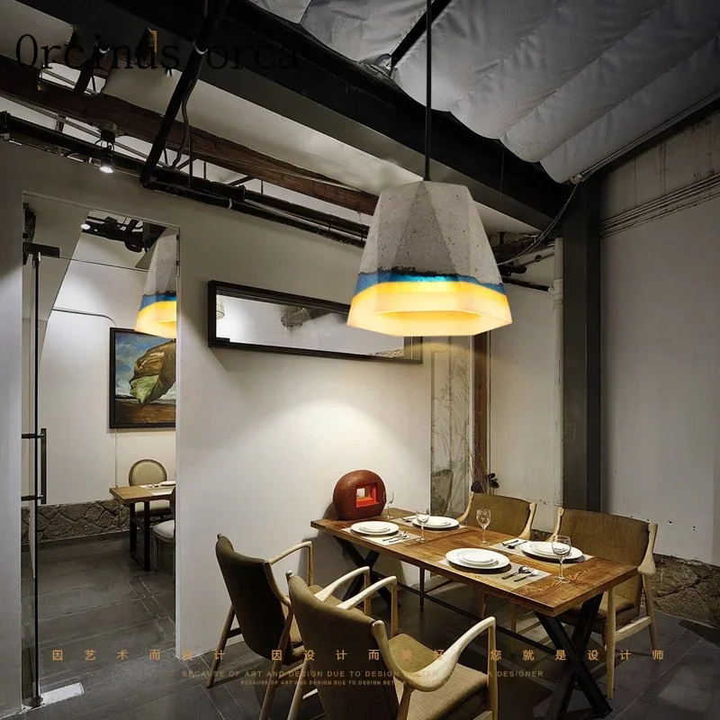 Nordic retro industrial wind cement single chandelier coffee shop bar restaurant balcony creative decorative Chandelier image 5