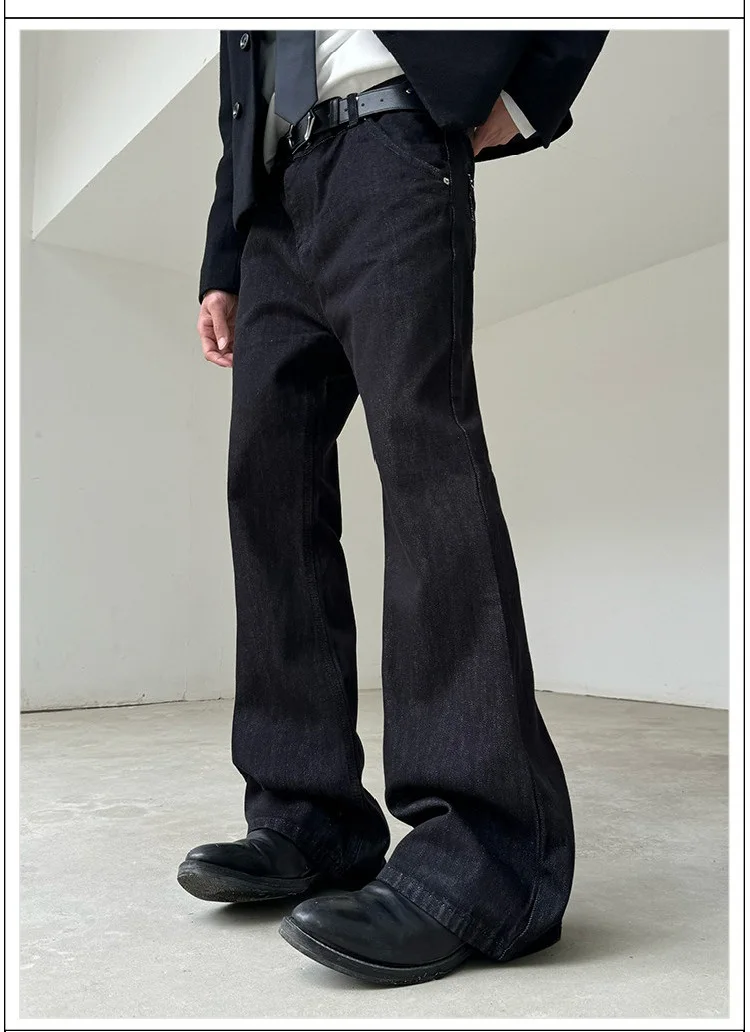 

2026 New Men's Trend Black Original Cow Jeans Loose Straight Embroidered High Street American Cleanfit Micro-pull Pants