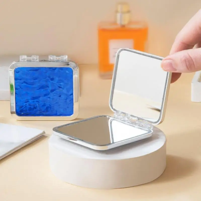 水波紋両面ミラー、折りたたみ化粧鏡、手持ちコンパクトでポータブルな卓上ドレッシングミラー、ビューティーミラー