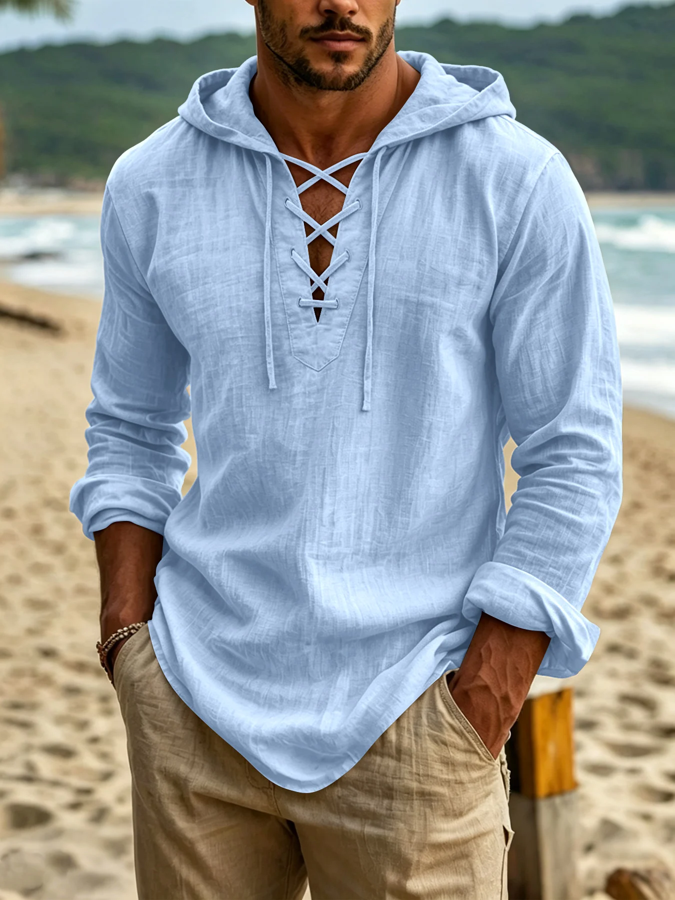 Men's New Long Sleeved Renaissance Pirate Medieval Viking Shirt Breathable Halloween Costume Top for Daily Party Streetwear