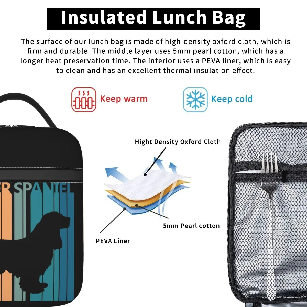 Vintage Cocker Spaniel Owner Gift Insulated Lunch Bag for Women Children Portable Food Boxes Thermal Lunch Box Tote