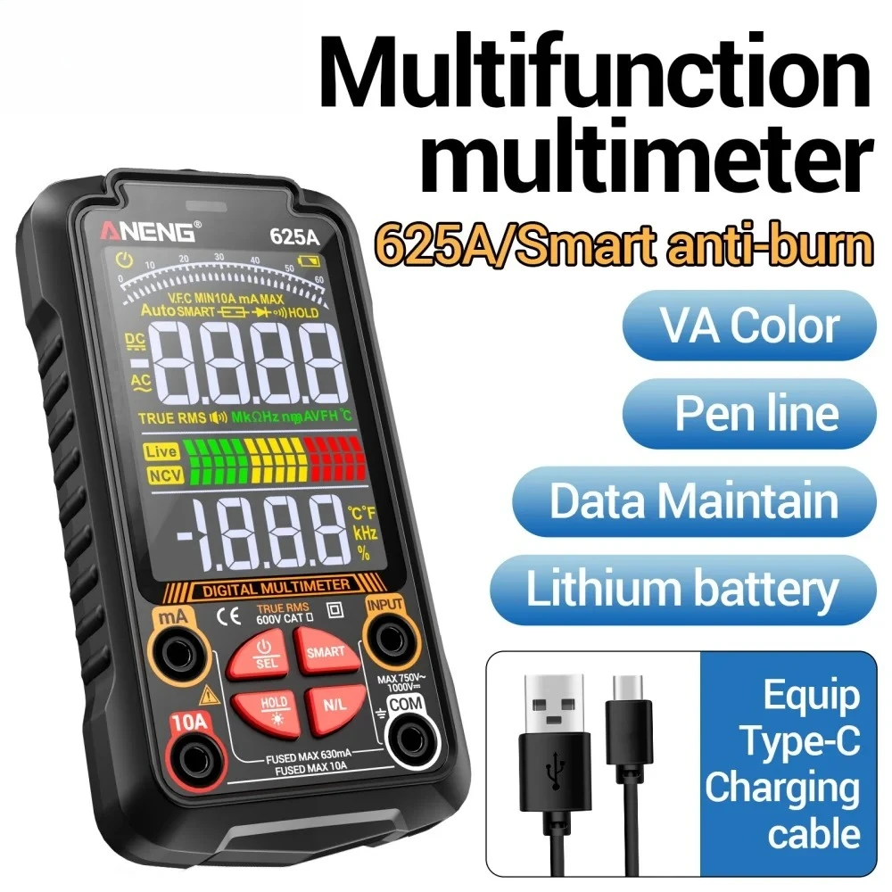 

625A Multimeters VA Color Testers 60MOhm Current/Voltage Multimetro USB Type-c Charge Test Tools