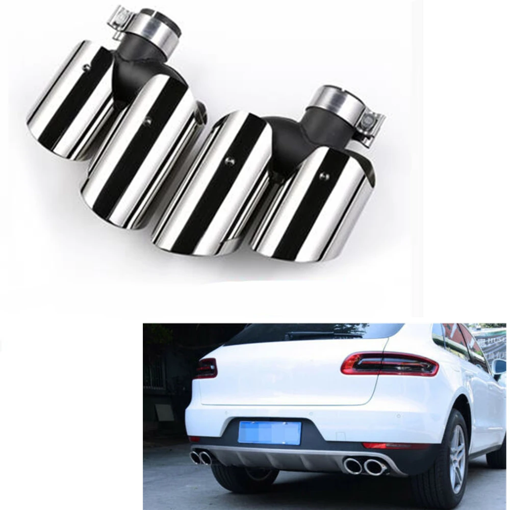 For Porsche Macan 2.0T Base 2014-2018 Silver/Titanium Black Car Rear Exhaust Muffler Tip Pipe Vent Exhause Tailpipe GTS Style