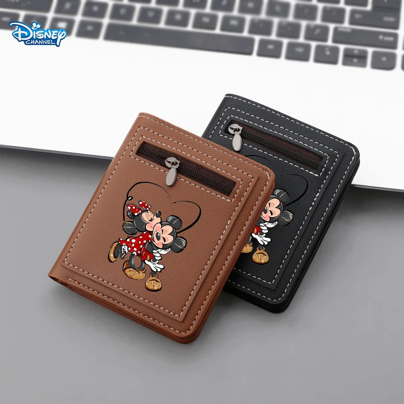 Mickey Mouse Minnie Folding Wallets Disney Cartoon Anime Print Zipper Purse Fashion High-capacity Card Bag Zero Wallet Gift Hot