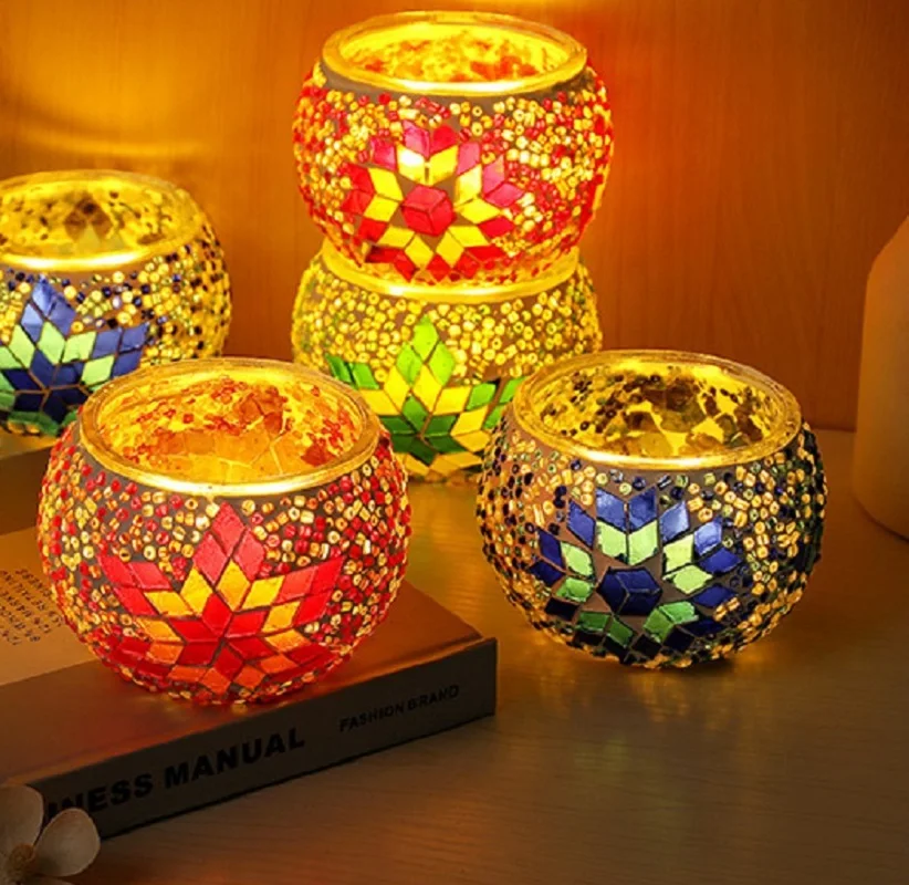 DIY Make Your Own Candleholder with Color Mosaic Beads Glass Candle Handmade Craft for Kid Interactive Toy Gift Home Decor Party