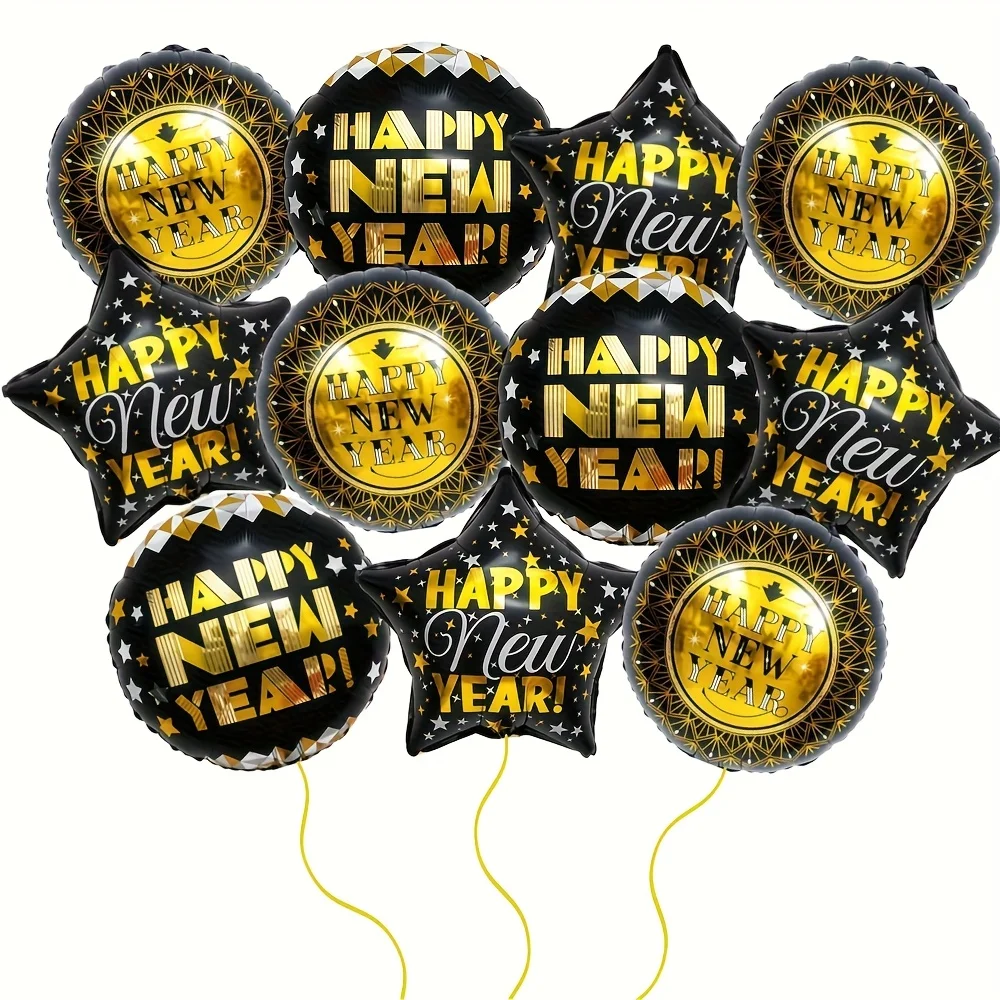 Black Gold New Year Aluminum Foil Balloon Set Happy New Year Decorative Balloons New Year's Day 2026 Countdown Party Scene Decor