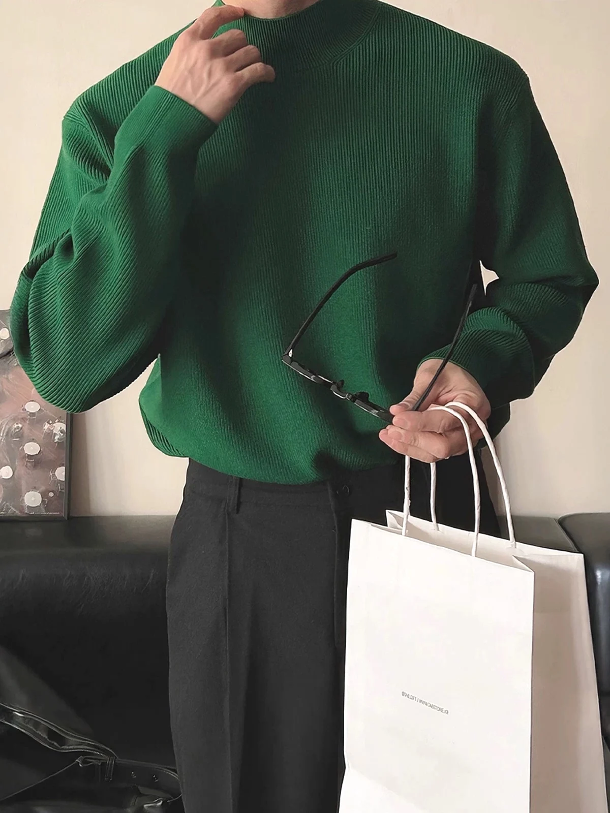 

een Core Knitted Sweater Men's Aosphere f High Collar Slim Long Sve Sweatirt mid Collar Inner Soft Wool Sweater